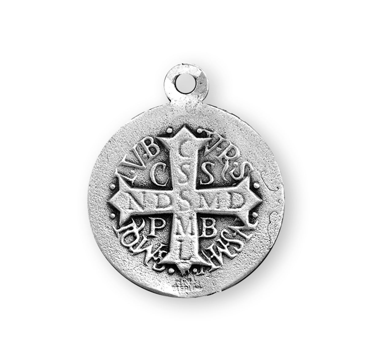 Saint Benedict Protection Round Sterling Silver Medal Pendant with Chain