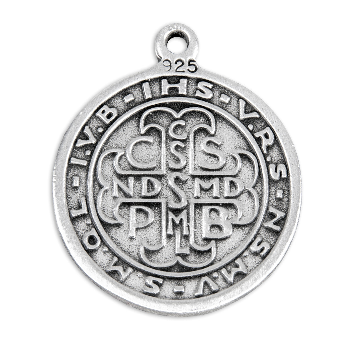 Saint Benedict Protection Round Sterling Silver Medal Pendant with Chain