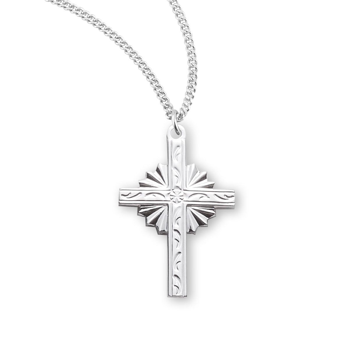 Sterling Silver Engraved Vine Design Cross