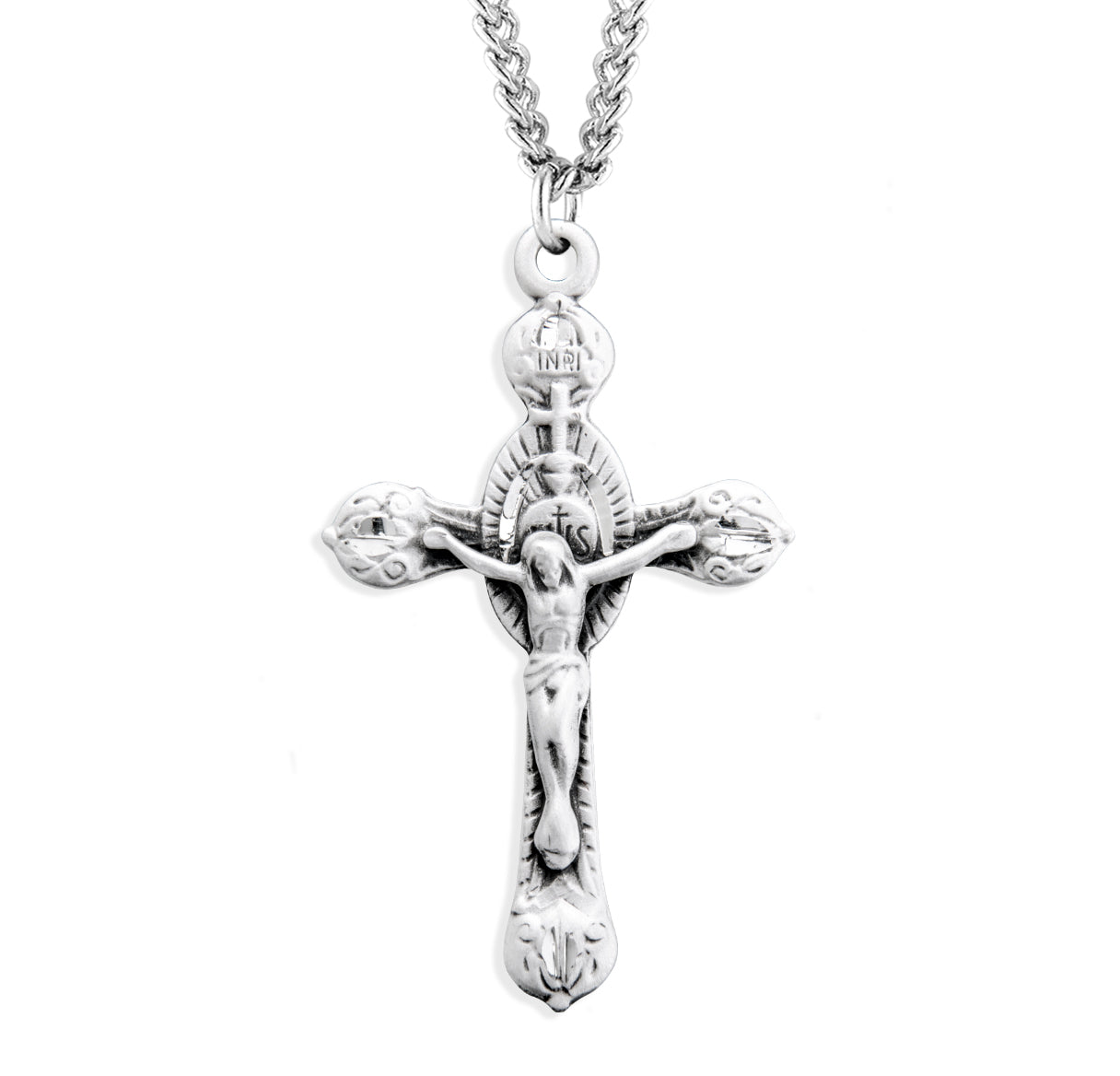 Monstrance Style Sterling Silver Crucifix