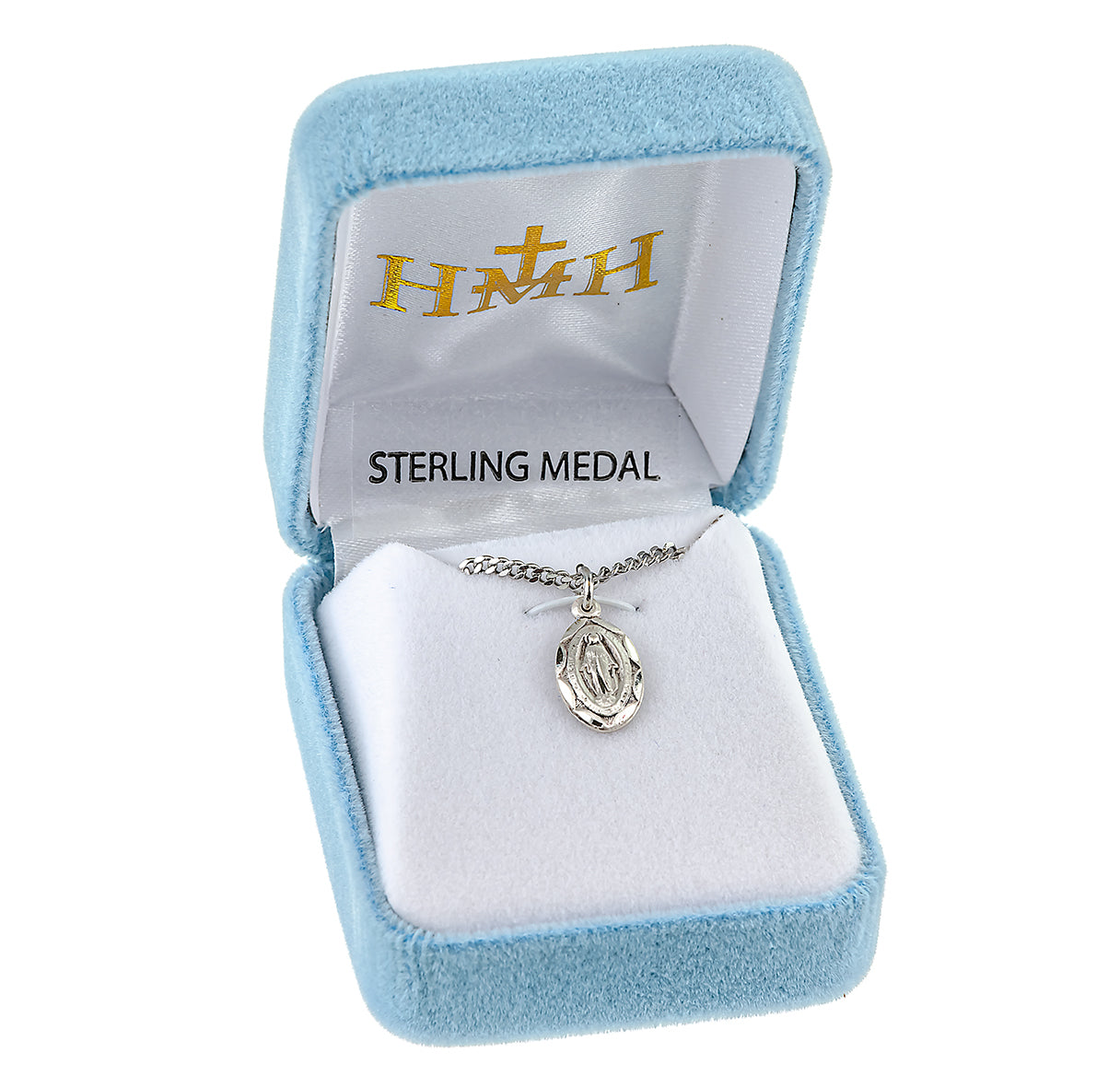 Sterling Silver Scalloped Oval Miraculous Medal Pendant with Chain
