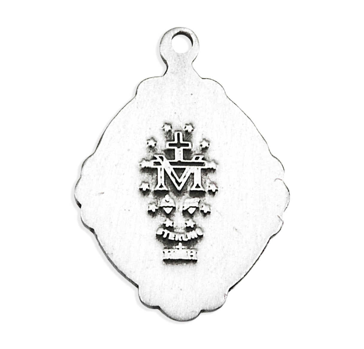 Sterling Silver Oval Fancy Edge Miraculous Medal Pendant with Chain