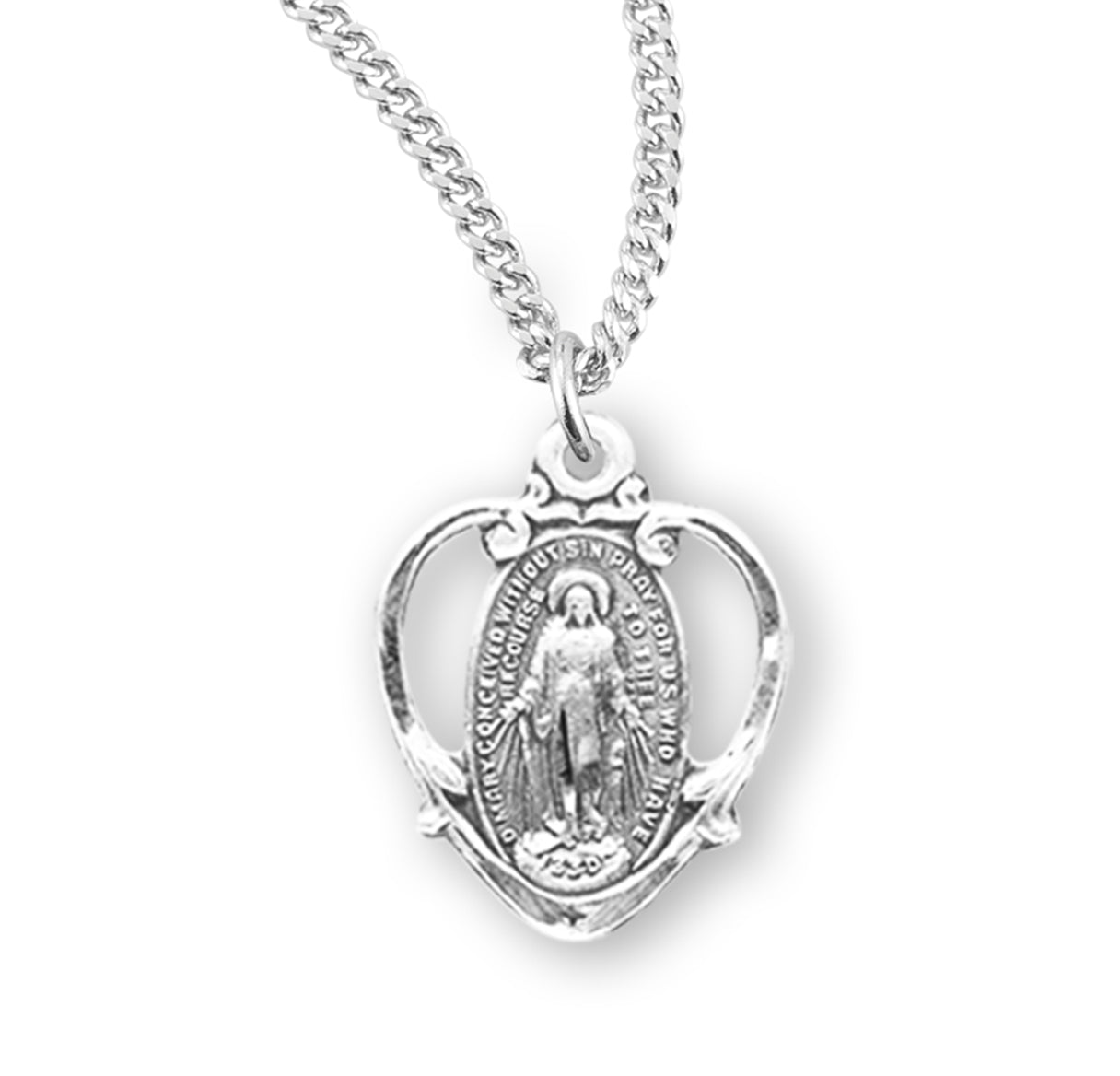 Sterling Silver Miraculous Medal Pendant with Chain
