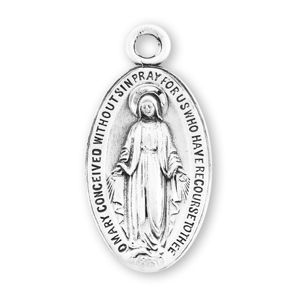 Sterling Silver Oval Miraculous Medal Pendant with Chain