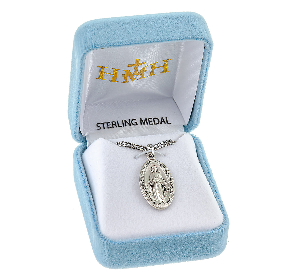Sterling Silver Oval Miraculous Medal Pendant with Chain