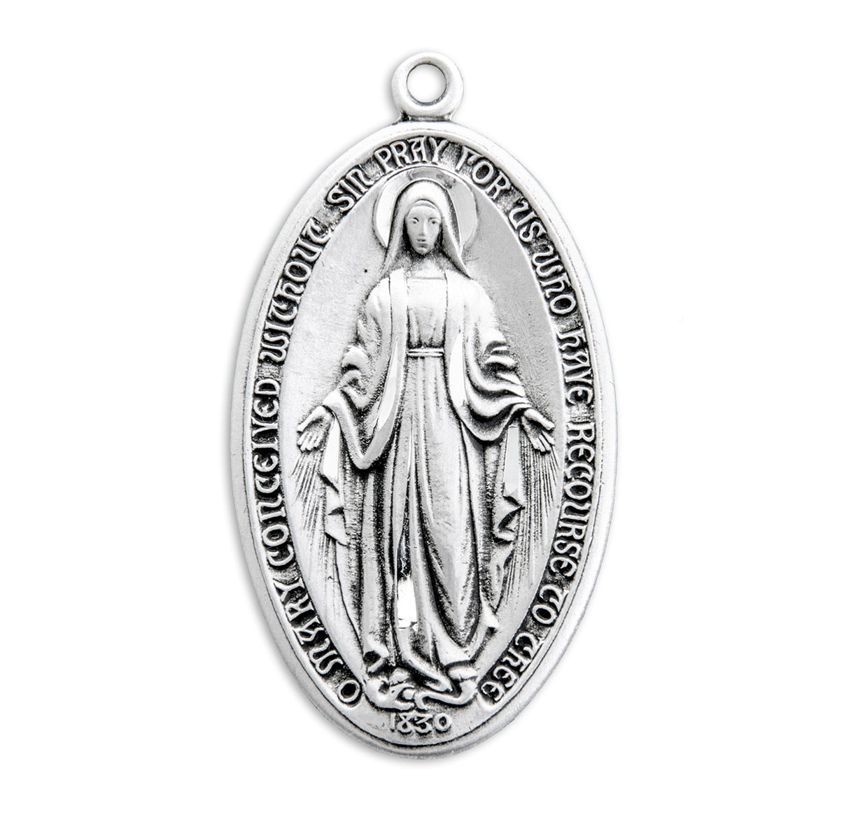 Sterling Silver Oval Miraculous Medal Pendant with Chain