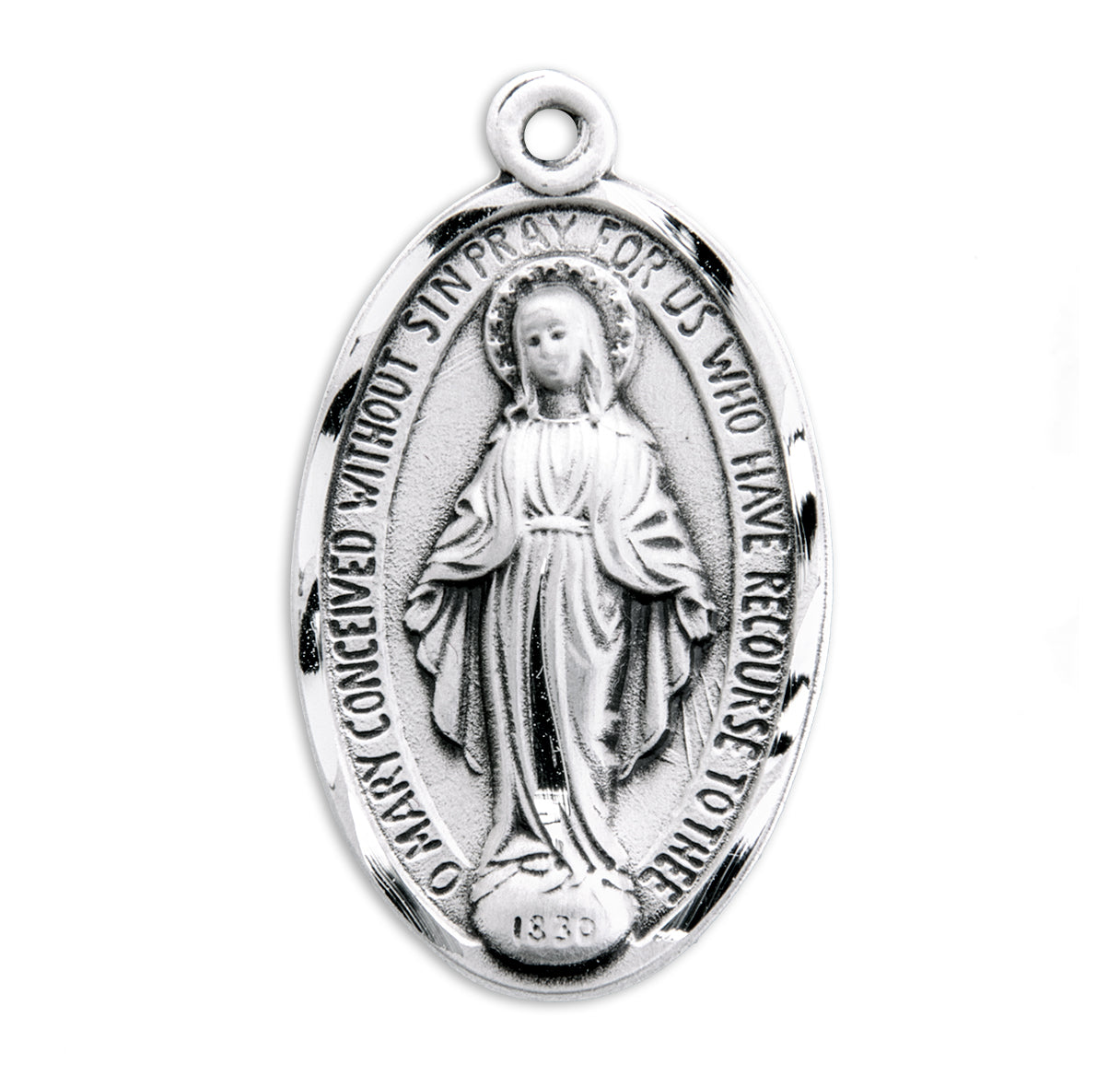 Sterling Silver Oval Miraculous Medal Pendant with Chain