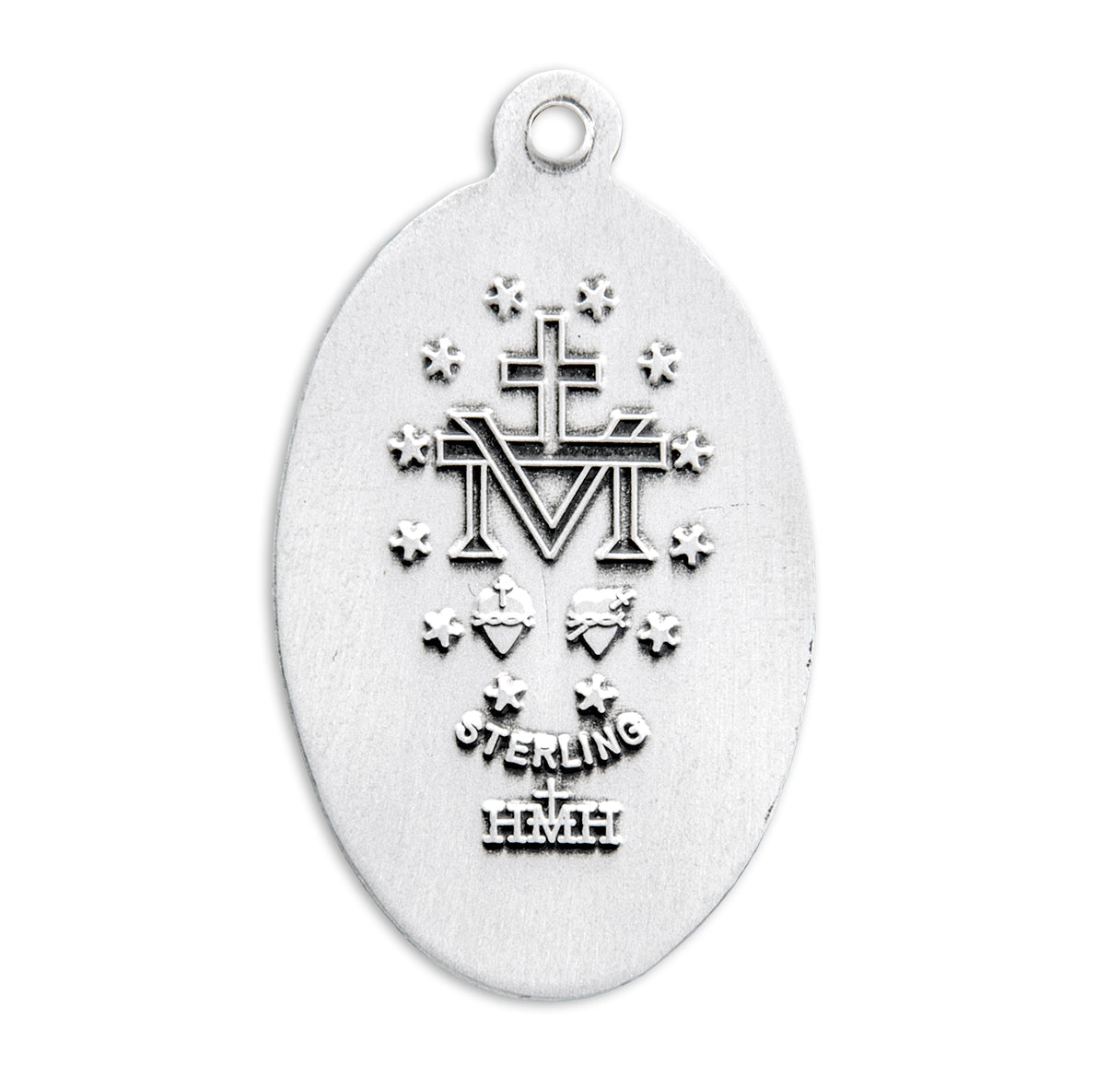 Sterling Silver Oval Miraculous Medal Pendant with Chain
