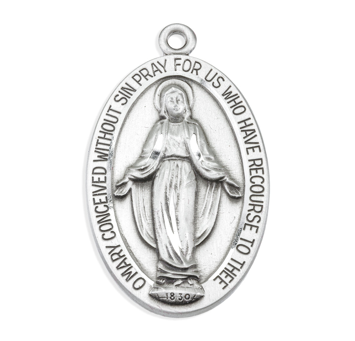 Sterling Silver Oval Miraculous Medal Pendant with Chain
