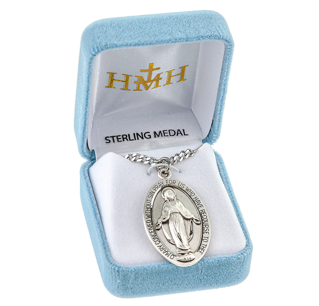 Sterling Silver Oval Miraculous Medal Pendant with Chain