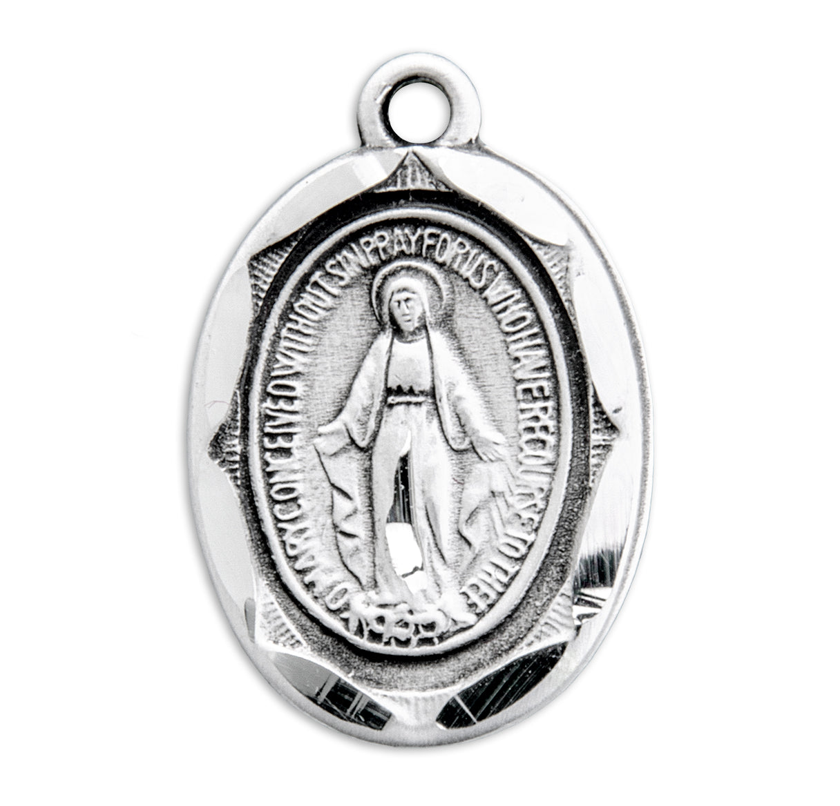 Sterling Silver Oval Miraculous Medal Pendant with Chain