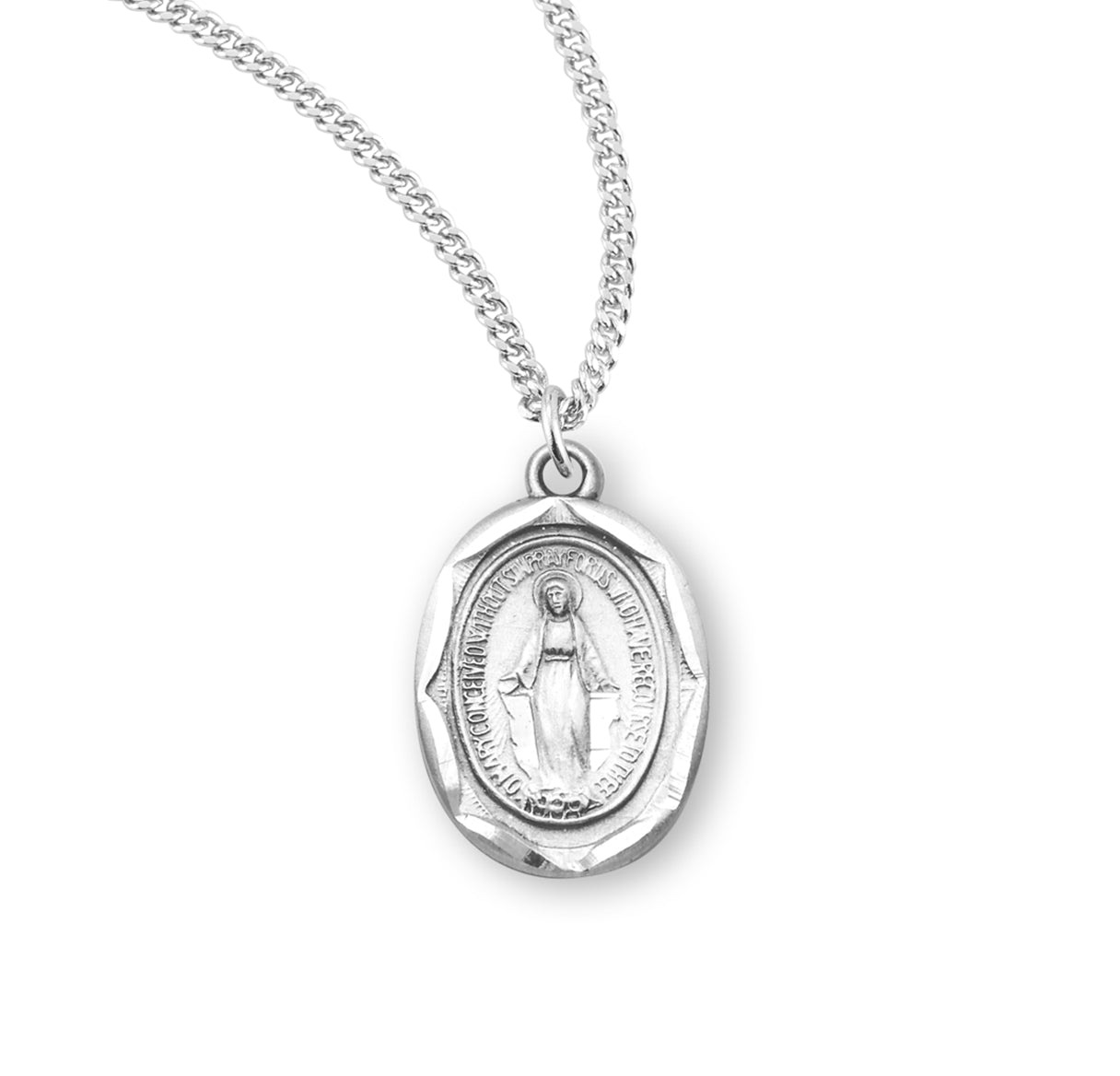 Sterling Silver Oval Miraculous Medal Pendant with Chain