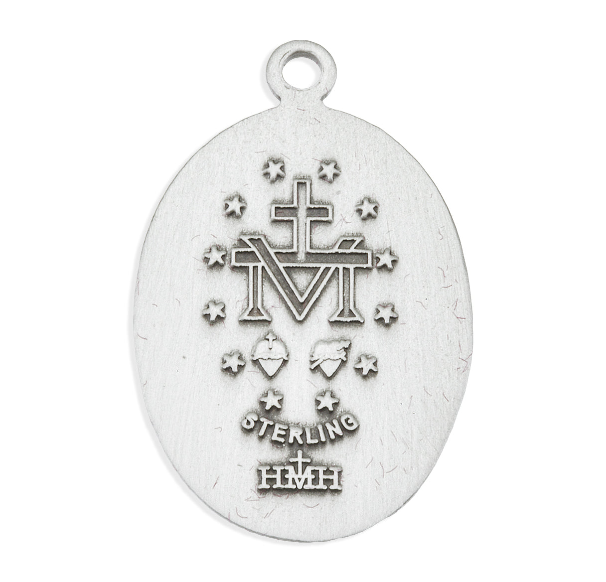 Sterling Silver Oval Fancy Edge Miraculous Medal Pendant with Chain