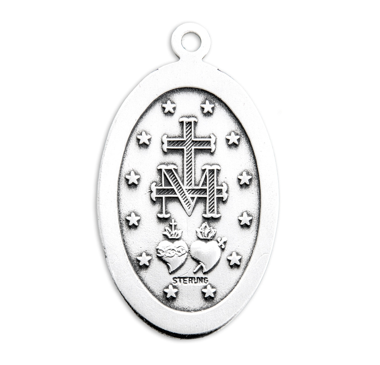 Sterling Silver Spanish Oval Miraculous Medal Pendant with Chain