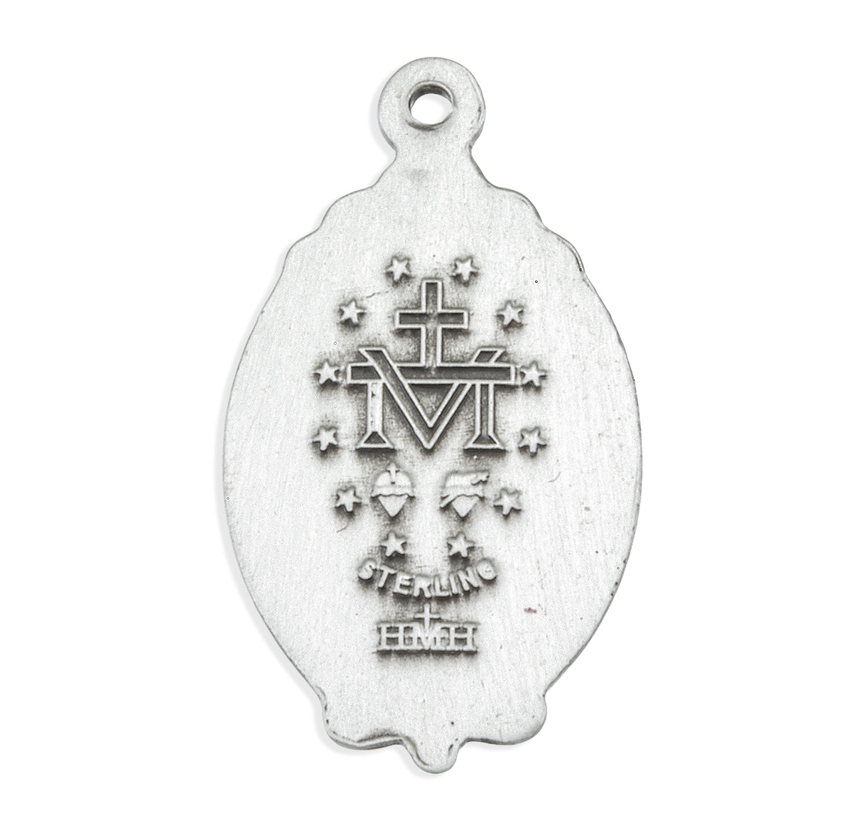 Sterling Silver Miraculous Medal Pendant with Chain with a Scroll Border