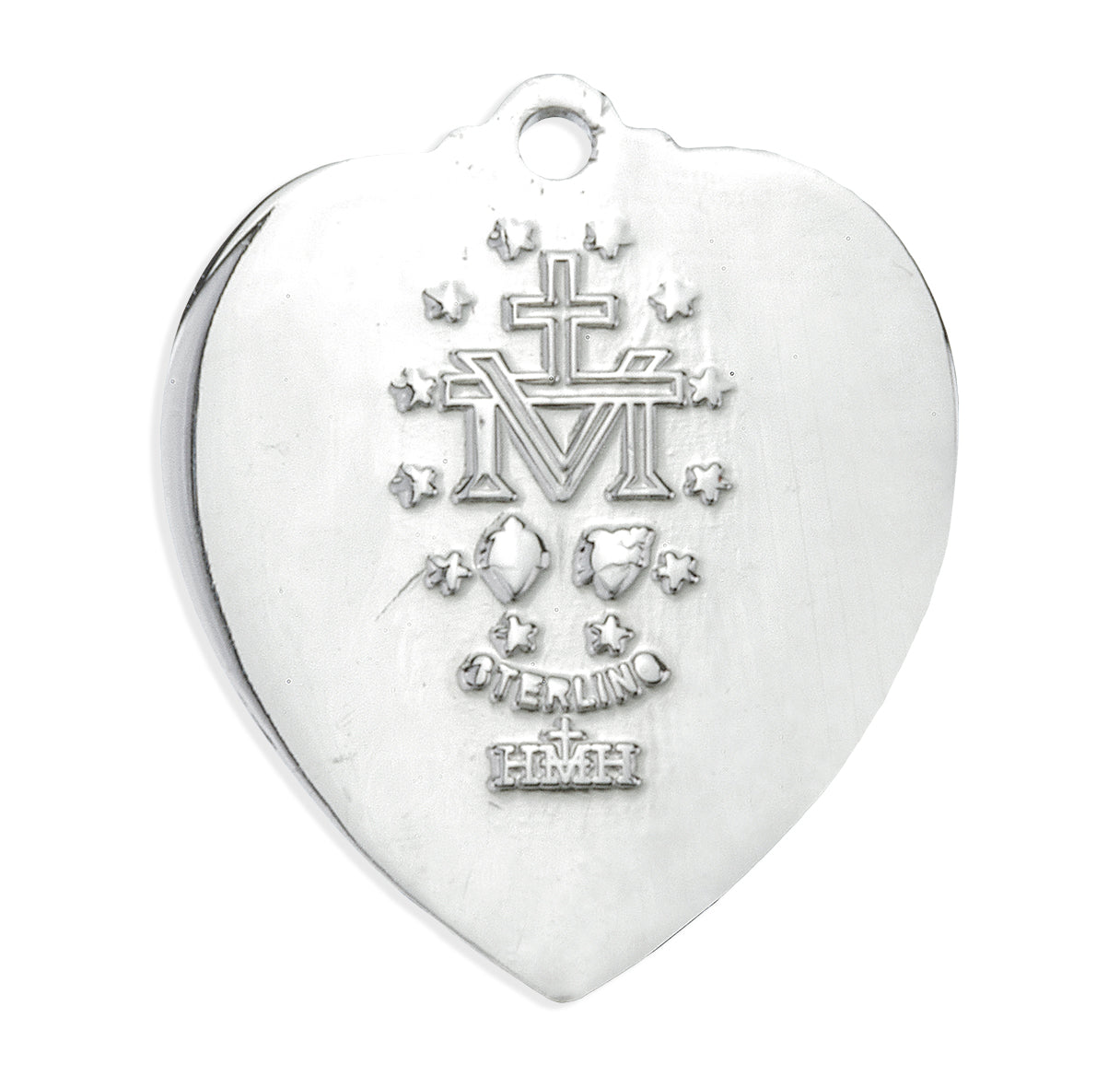 Sterling Silver Flower Enameled Heart Shape Miraculous Medal Pendant with Chain