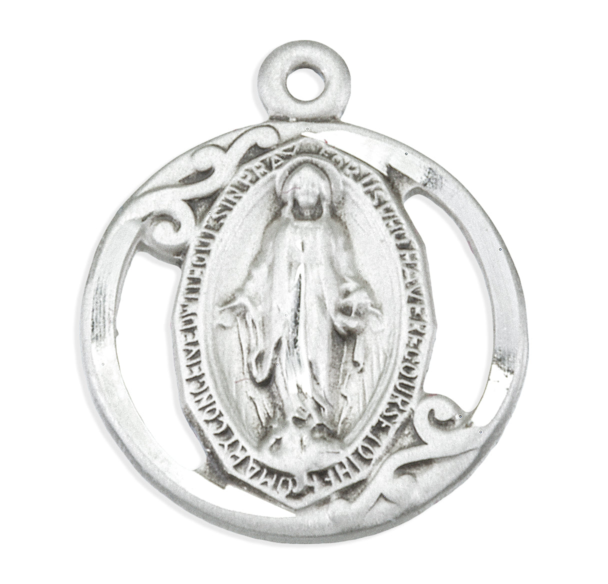 Sterling Silver Oval Miraculous Medal Pendant with Chain