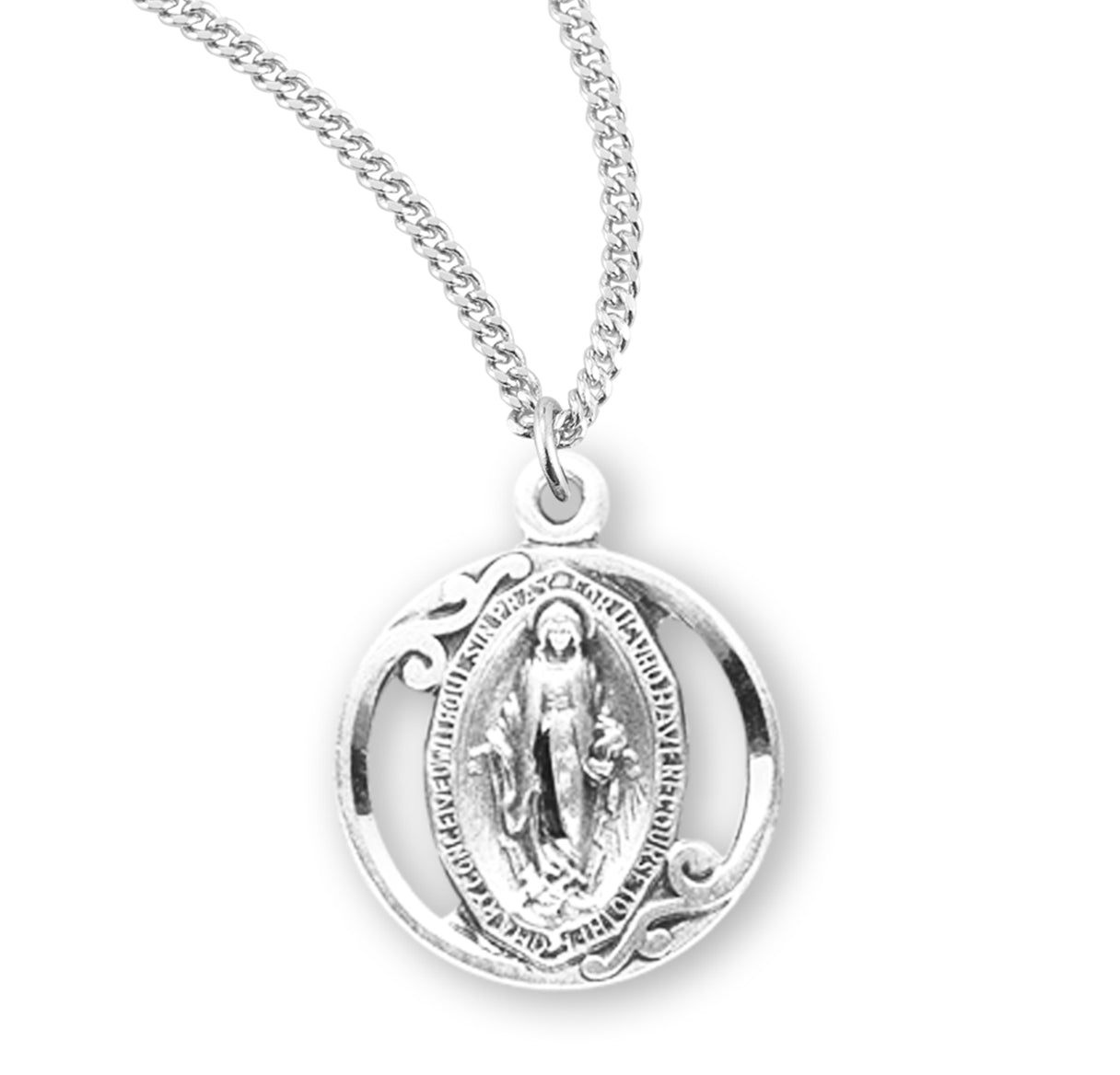 Sterling Silver Oval Miraculous Medal Pendant with Chain