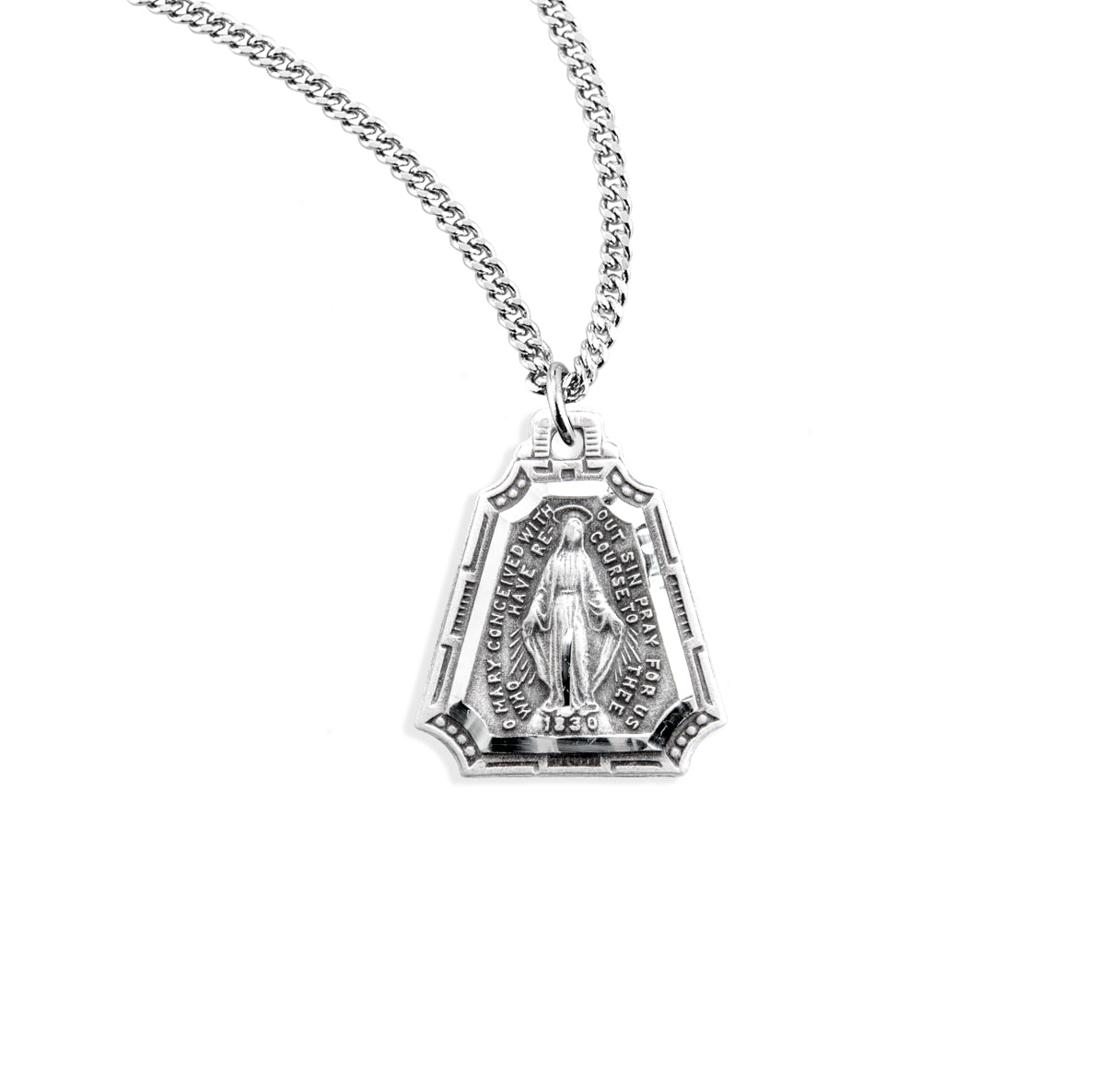 Sterling Silver Miraculous Medal Pendant with Chain