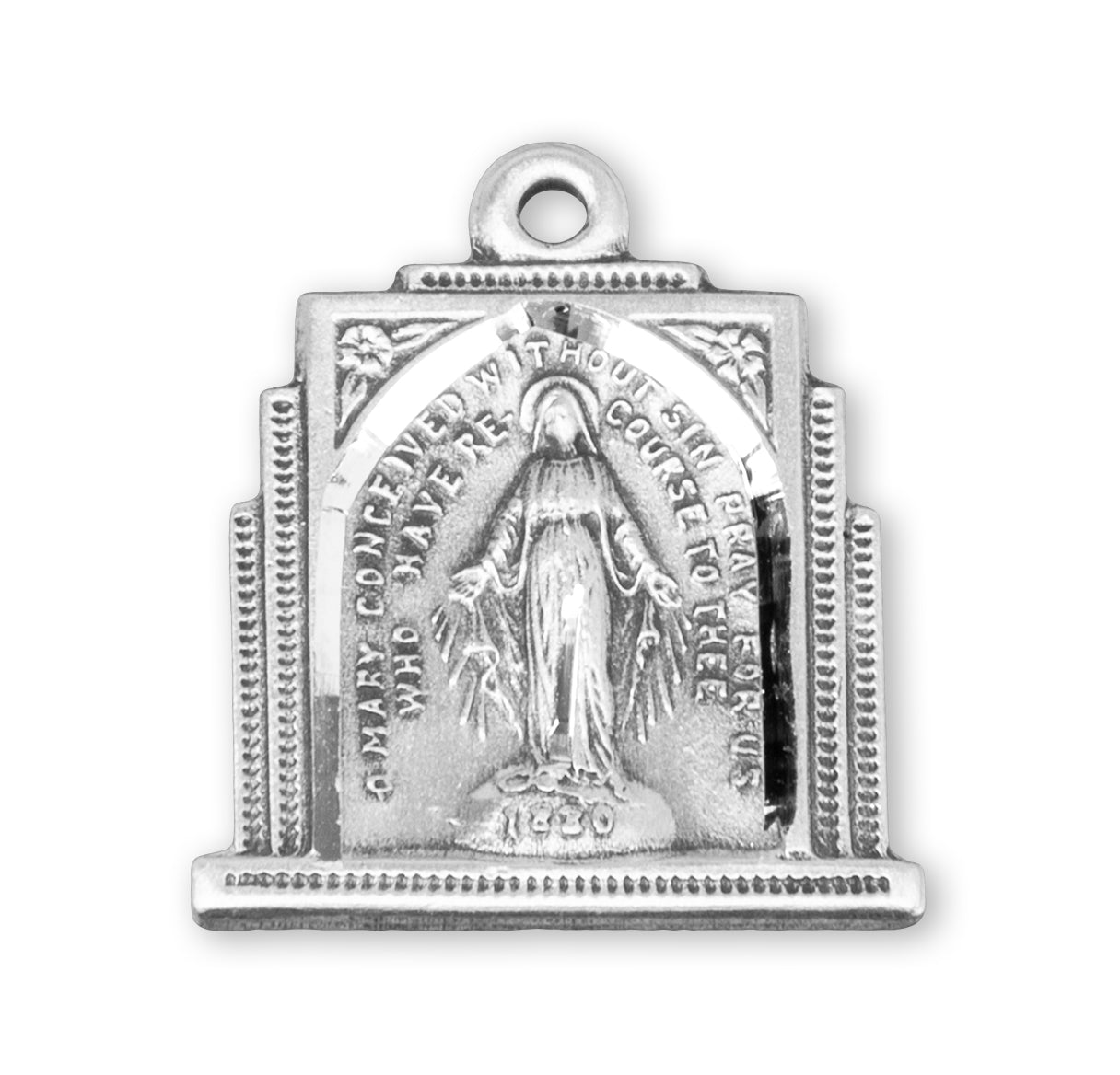 Sterling Silver Multi-Step Miraculous Medal Pendant with Chain