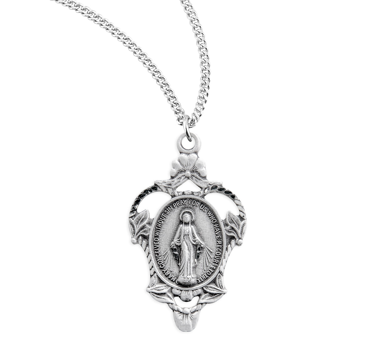 Sterling Silver Medal Pendant with Chain Miraculous Medal Pendant with Chain