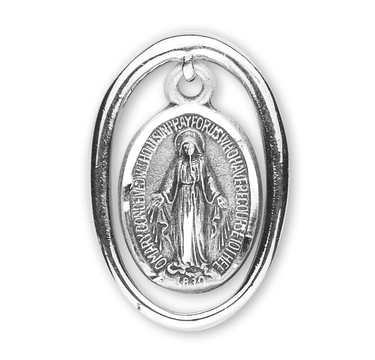 Sterling Silver Oval Miraculous Medal Pendant with Chain