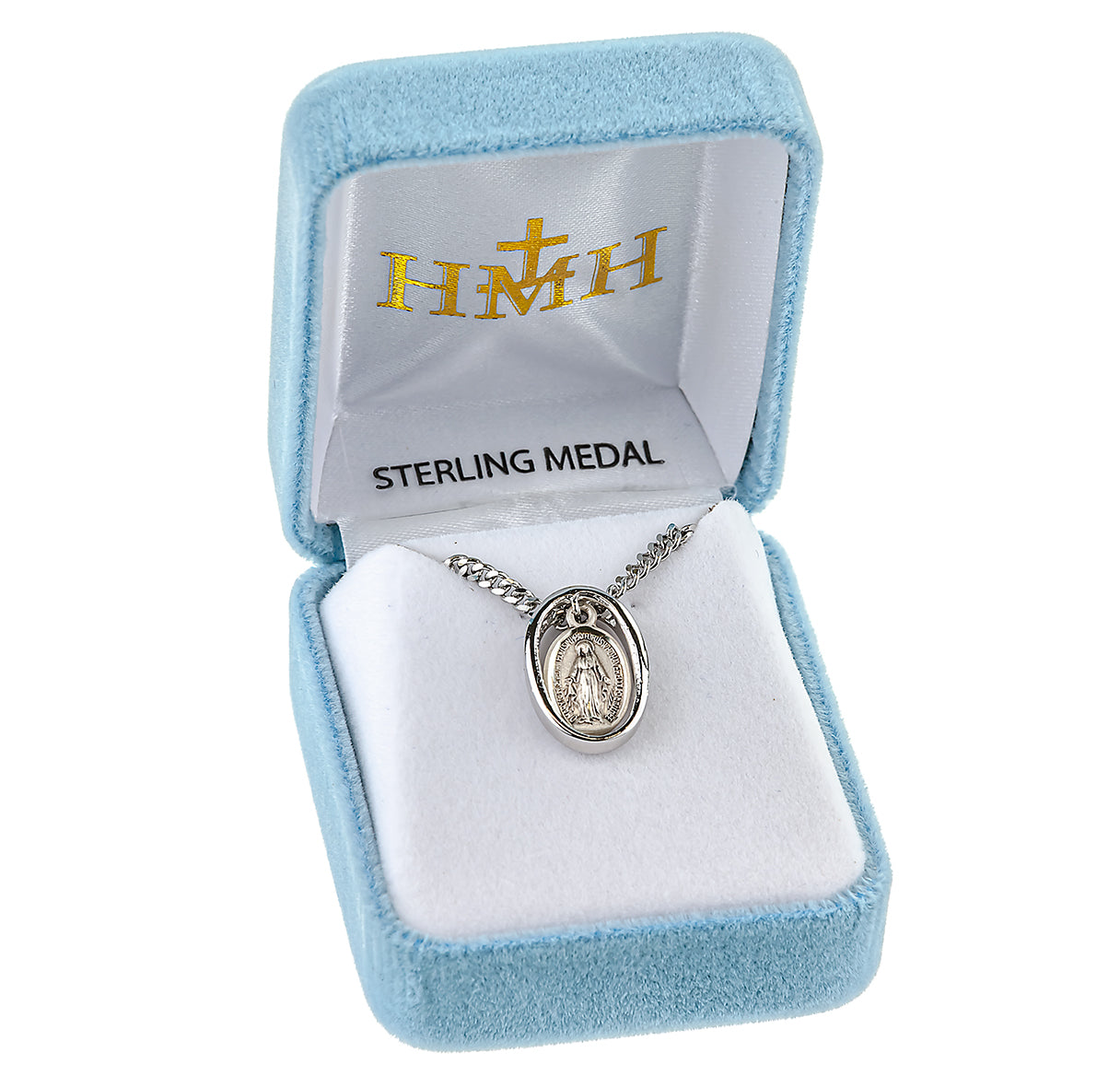 Sterling Silver Oval Miraculous Medal Pendant with Chain
