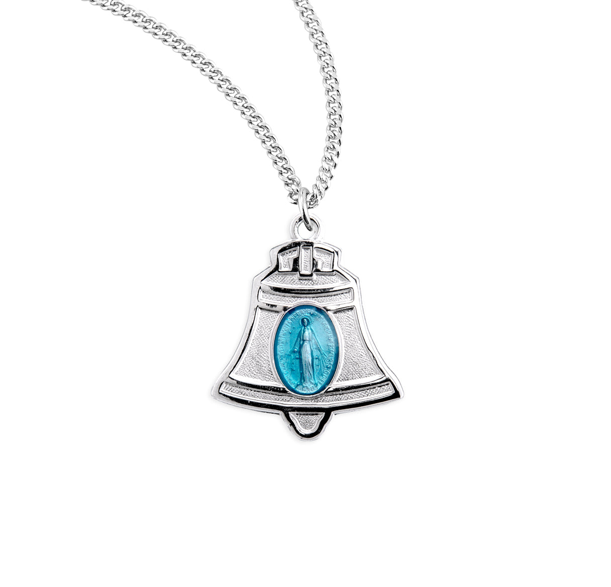 Sterling Silver Bell Miraculous Medal Pendant with Chain