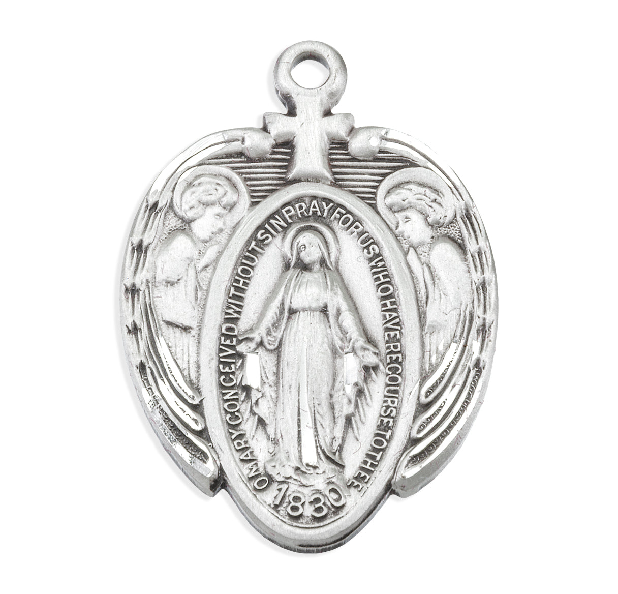 Sterling Silver Miraculous Medal Pendant with Chain