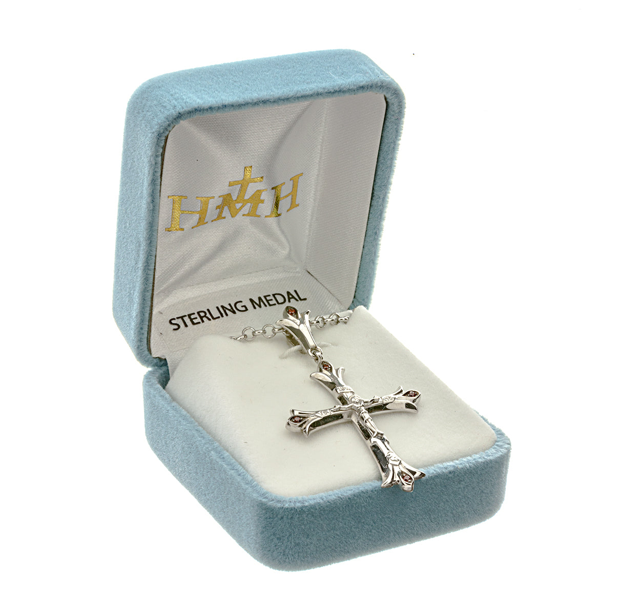 Sterling Silver Crucifix with Flared CZ Tips 24" Chain