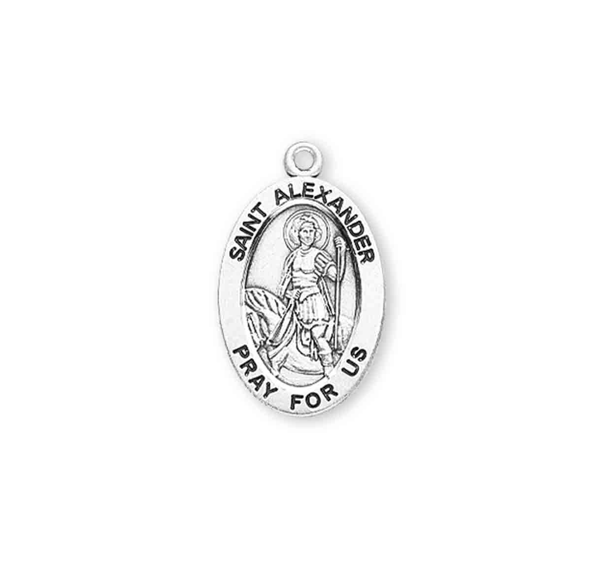 Patron Saint Alexander Oval Sterling Silver Medal Pendant with Chain