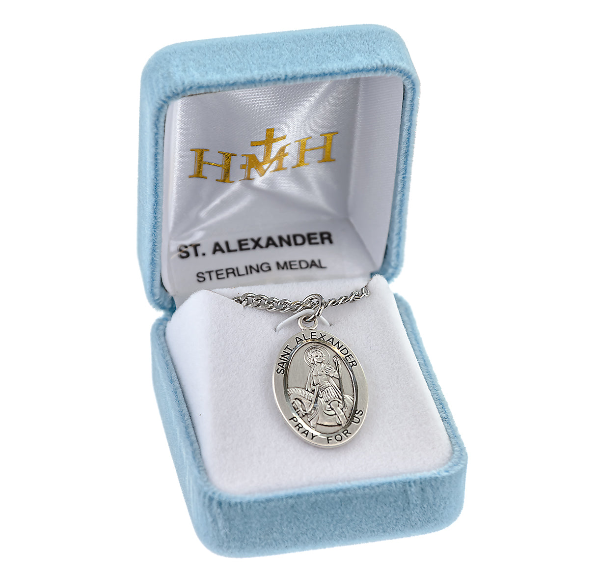 Patron Saint Alexander Oval Sterling Silver Medal Pendant with Chain
