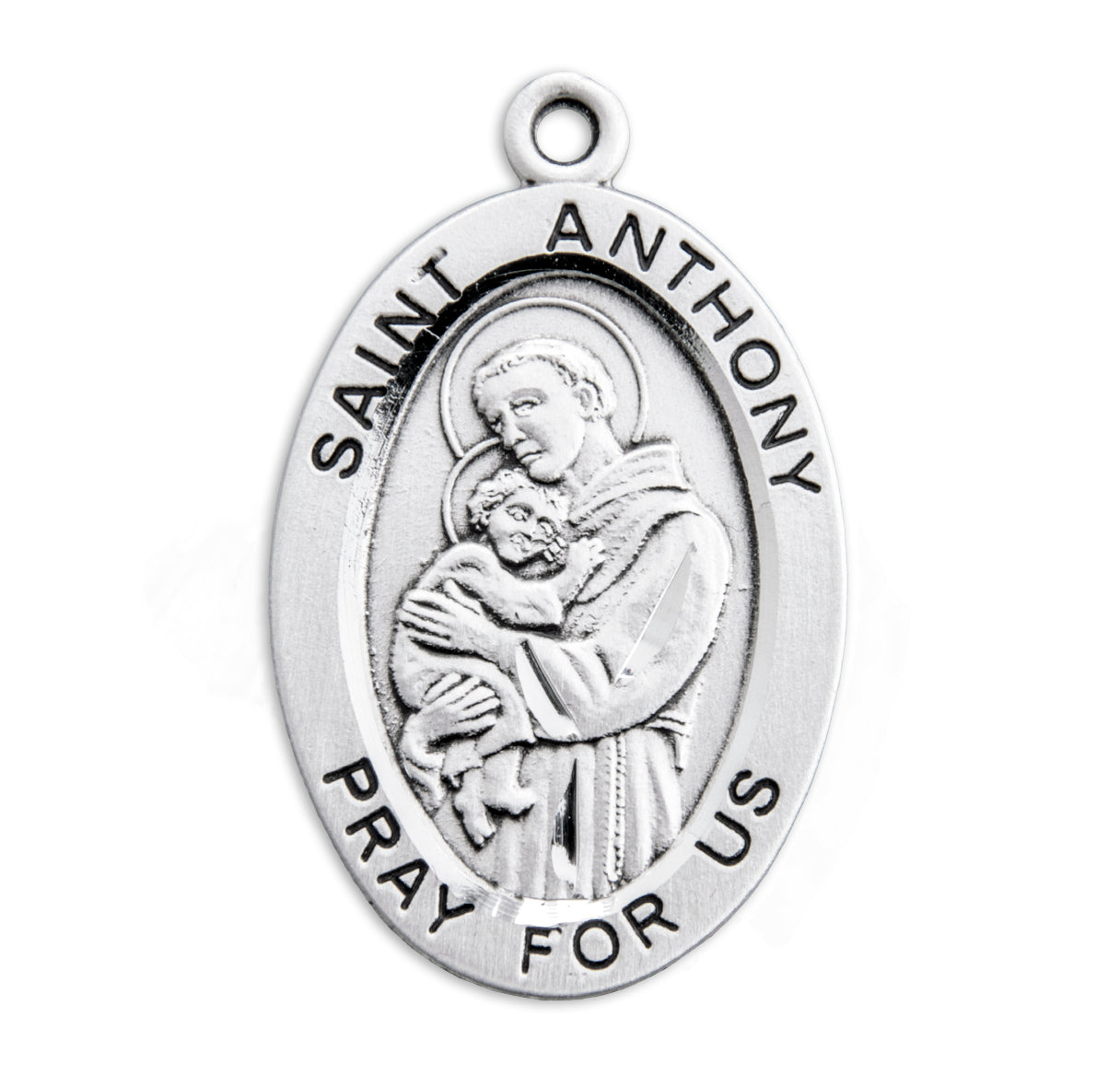 Patron Saint Anthony Oval Sterling Silver Medal Pendant with Chain