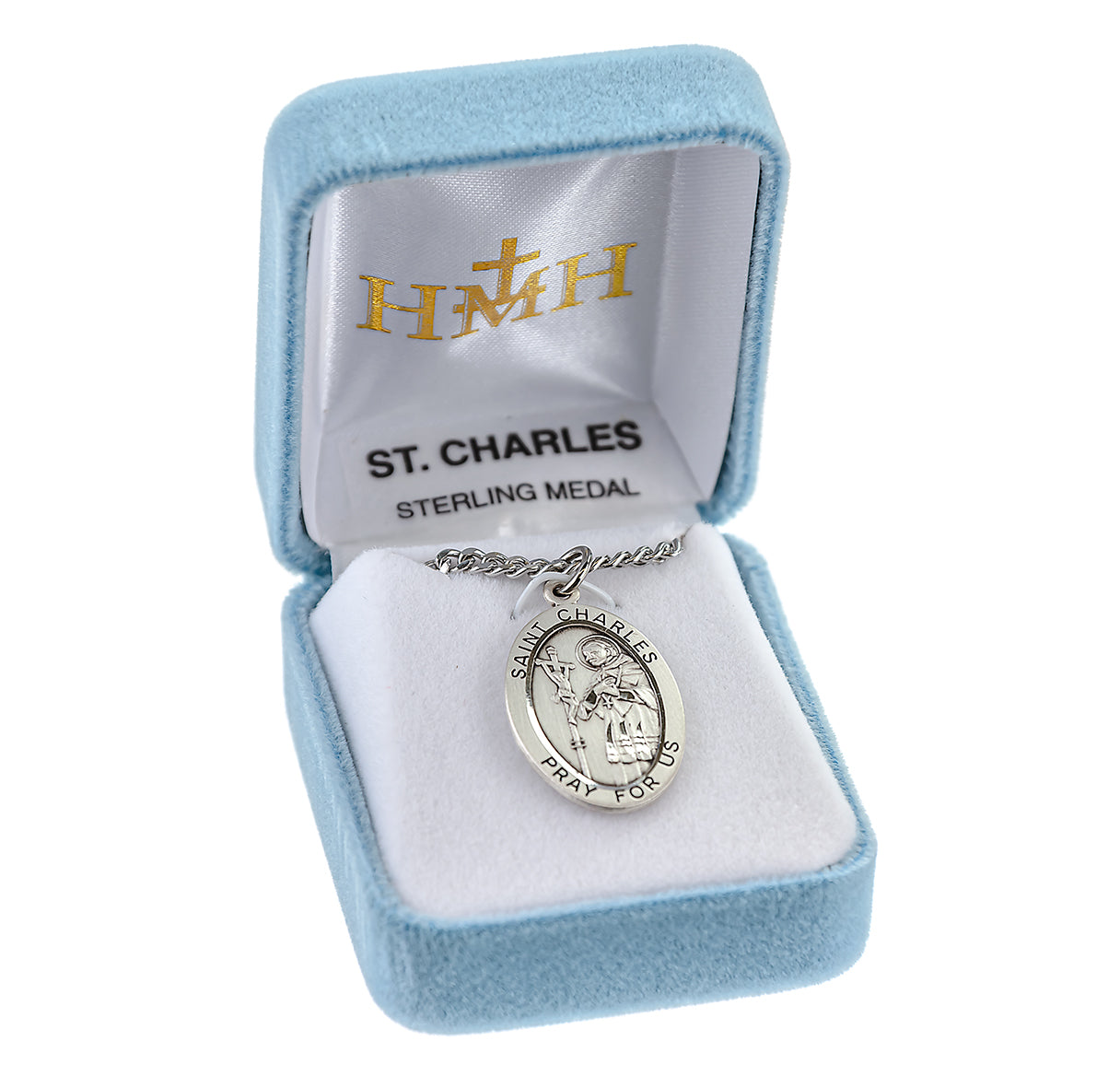 Patron Saint Charles Oval Sterling Silver Medal Pendant with Chain