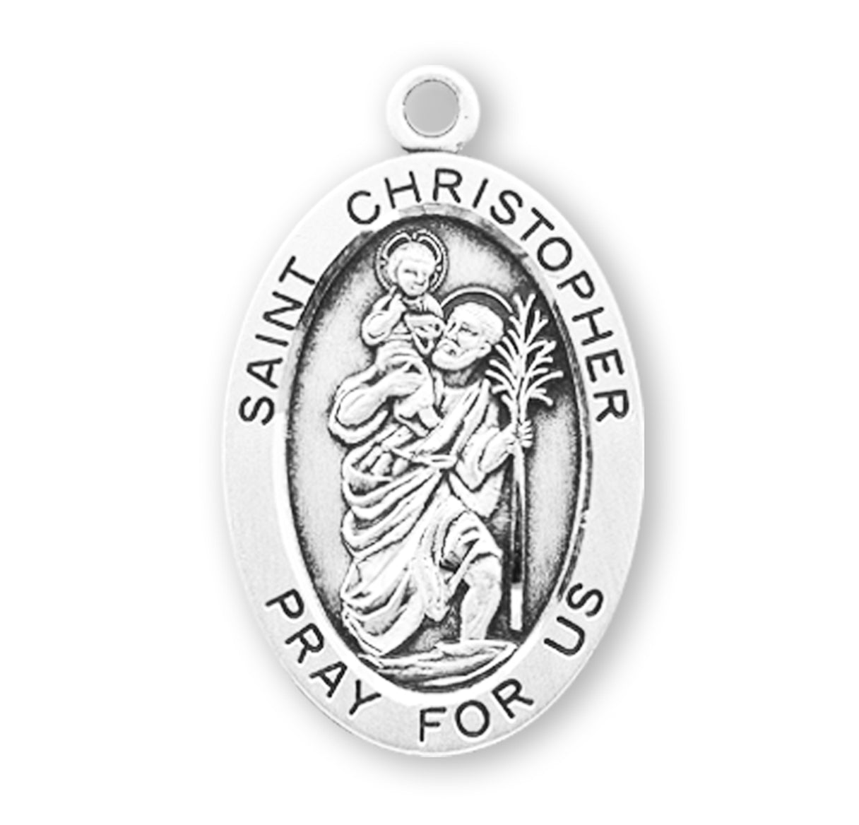 Patron Saint Christopher Oval Sterling Silver Medal Pendant with Chain