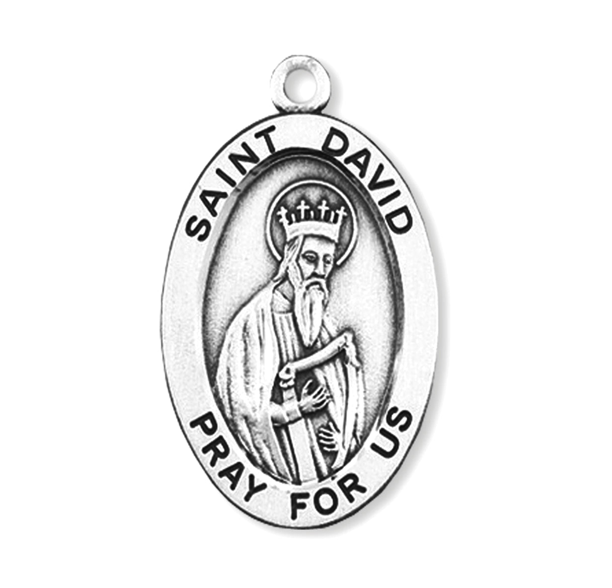 Patron Saint David Oval Sterling Silver Medal Pendant with Chain