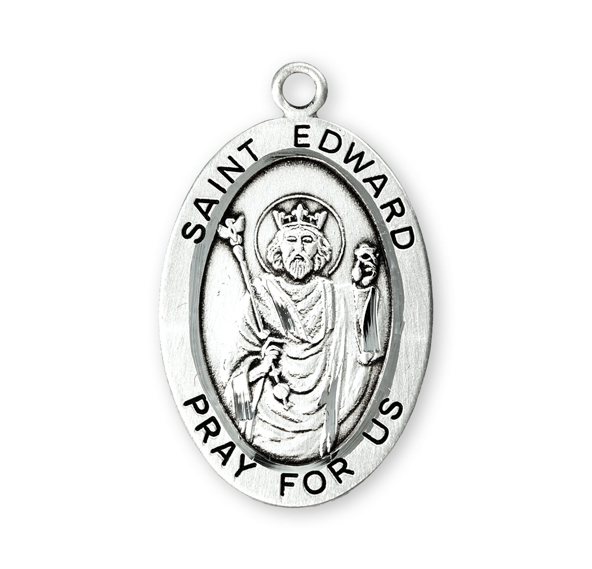 Patron Saint Edward Oval Sterling Silver Medal Pendant with Chain