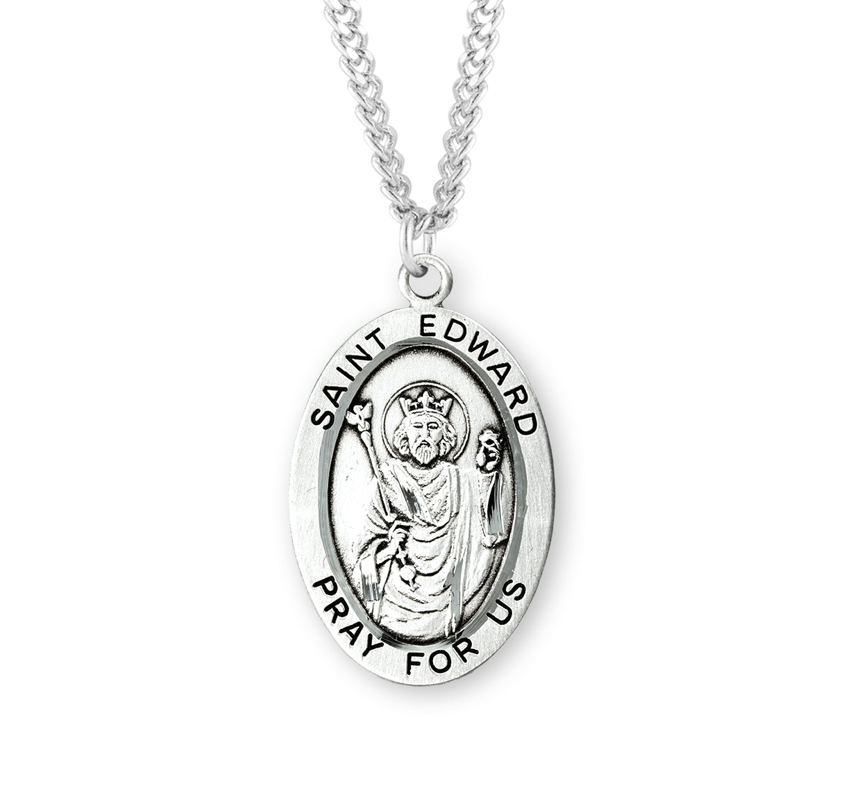 Patron Saint Edward Oval Sterling Silver Medal Pendant with Chain