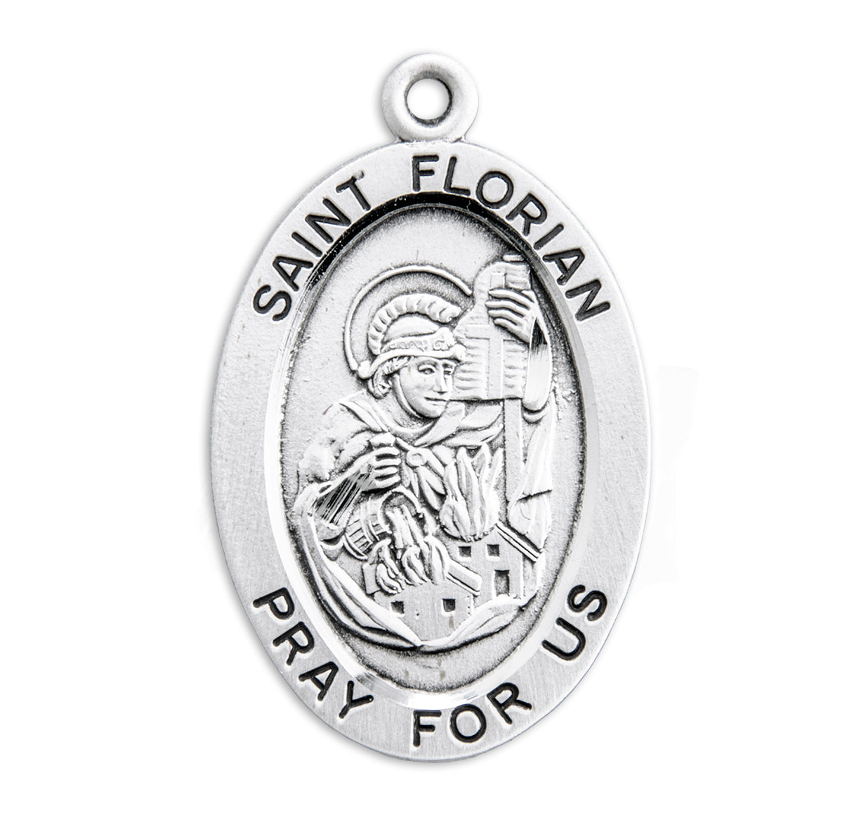 Patron Saint Florian Oval Sterling Silver Medal Pendant with Chain