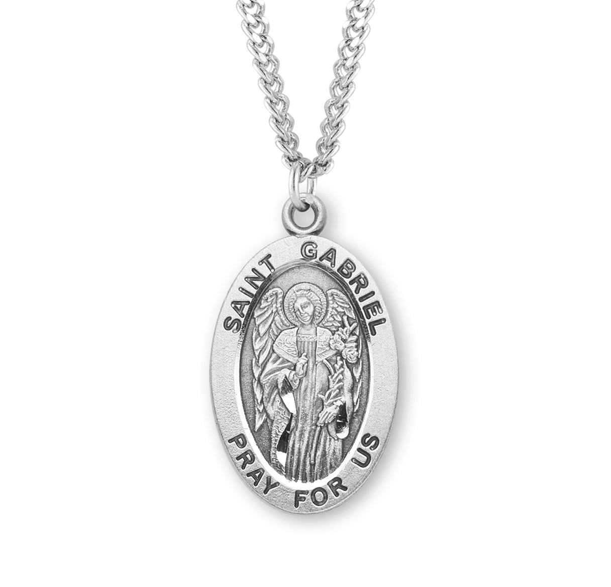 Patron Saint Gabriel Oval Sterling Silver Medal Pendant with Chain