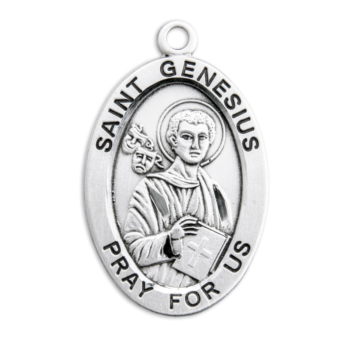 Patron Saint Genesius Oval Sterling Silver Medal Pendant with Chain