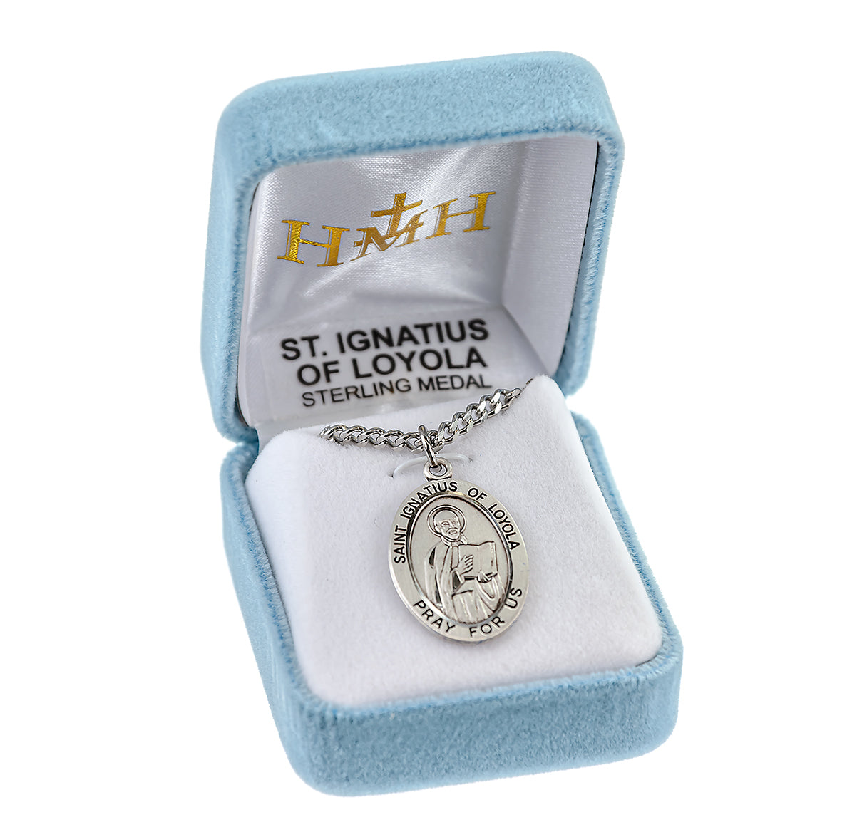 Patron Saint Ignatius of Loyola Oval Sterling Silver Medal Pendant with Chain
