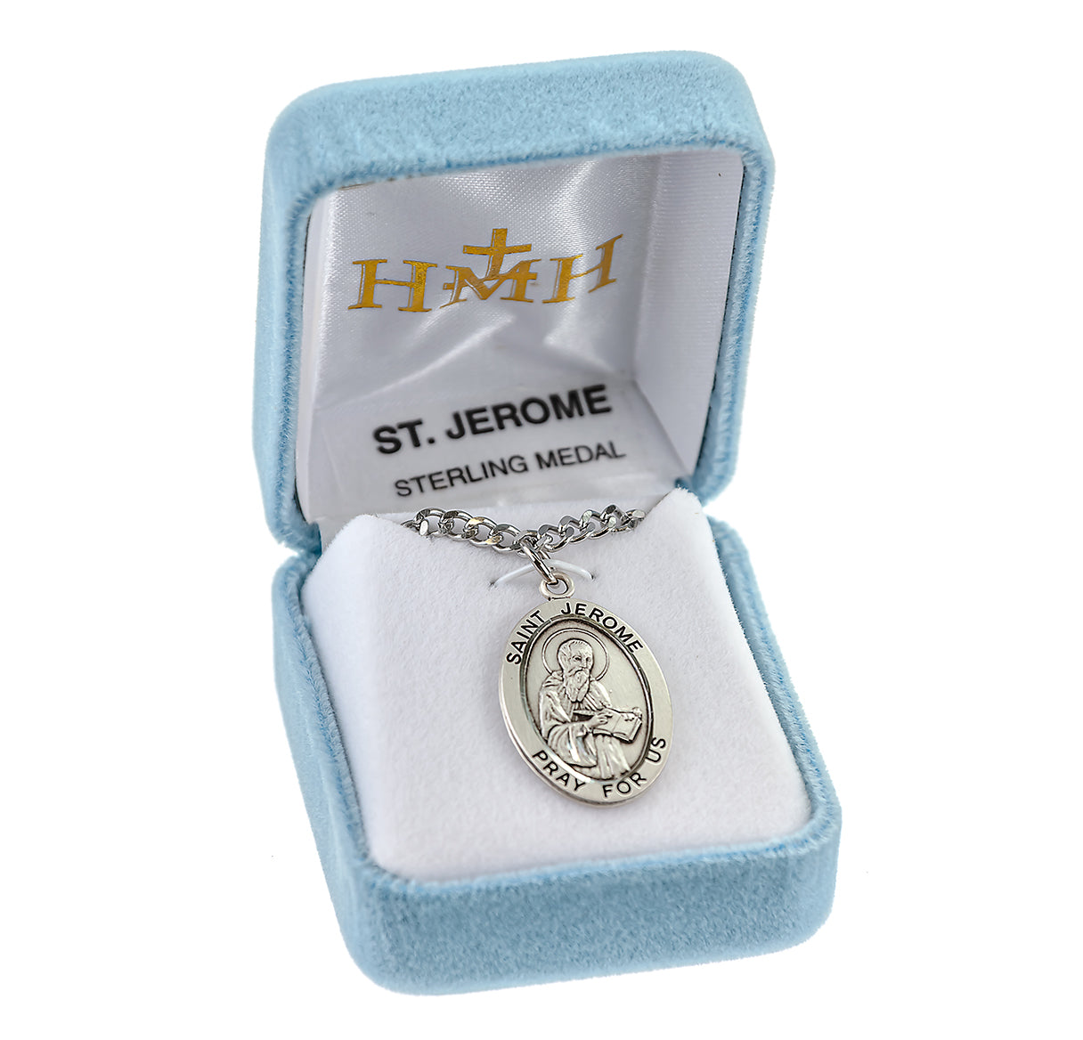 Patron Saint Jerome Oval Sterling Silver Medal Pendant with Chain