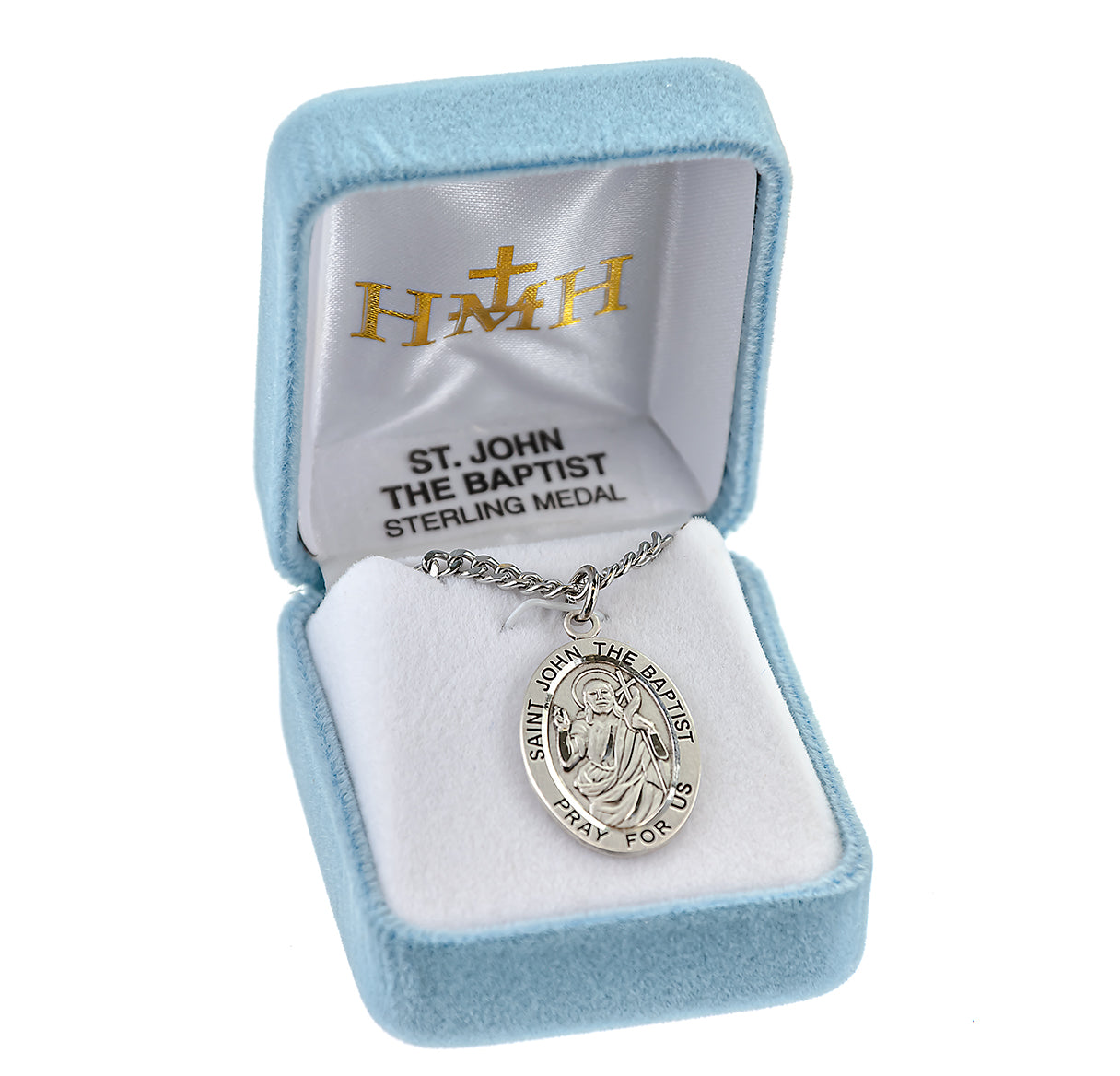 Patron Saint John the Baptist Oval Sterling Silver Medal Pendant with Chain