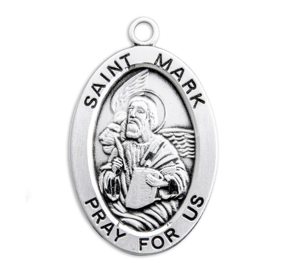 Patron Saint Mark Oval Sterling Silver Medal Pendant with Chain