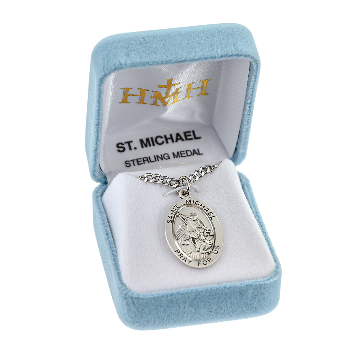 Patron Saint Michael Oval Sterling Silver Medal Pendant with Chain