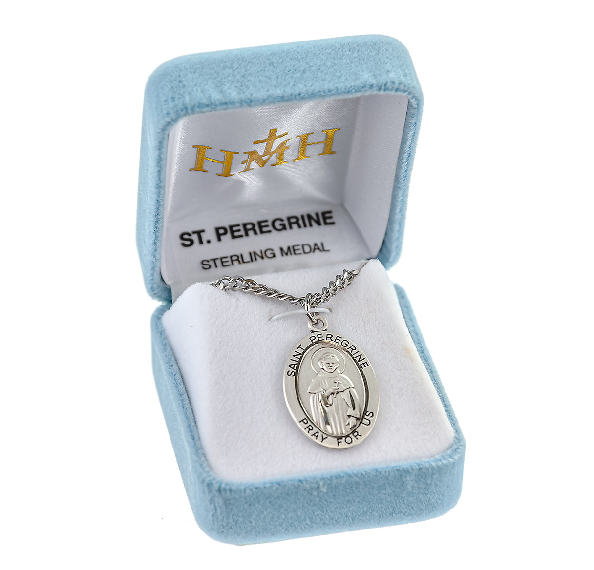 Patron Saint Peregrine Oval Sterling Silver Medal Pendant with Chain
