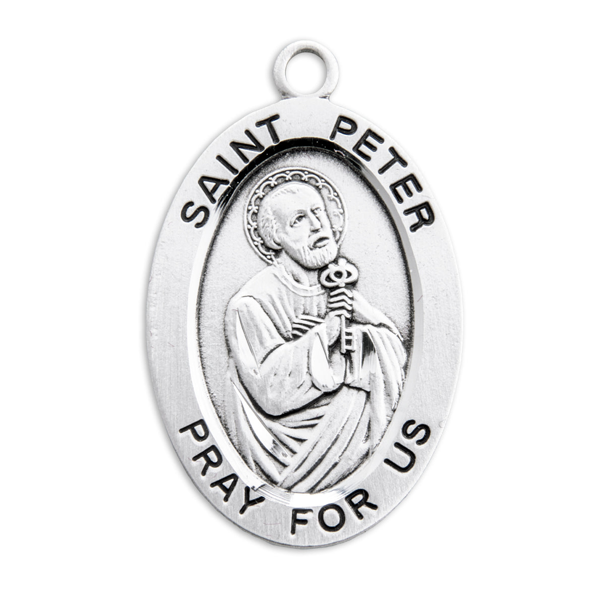 Patron Saint Peter Oval Sterling Silver Medal Pendant with Chain