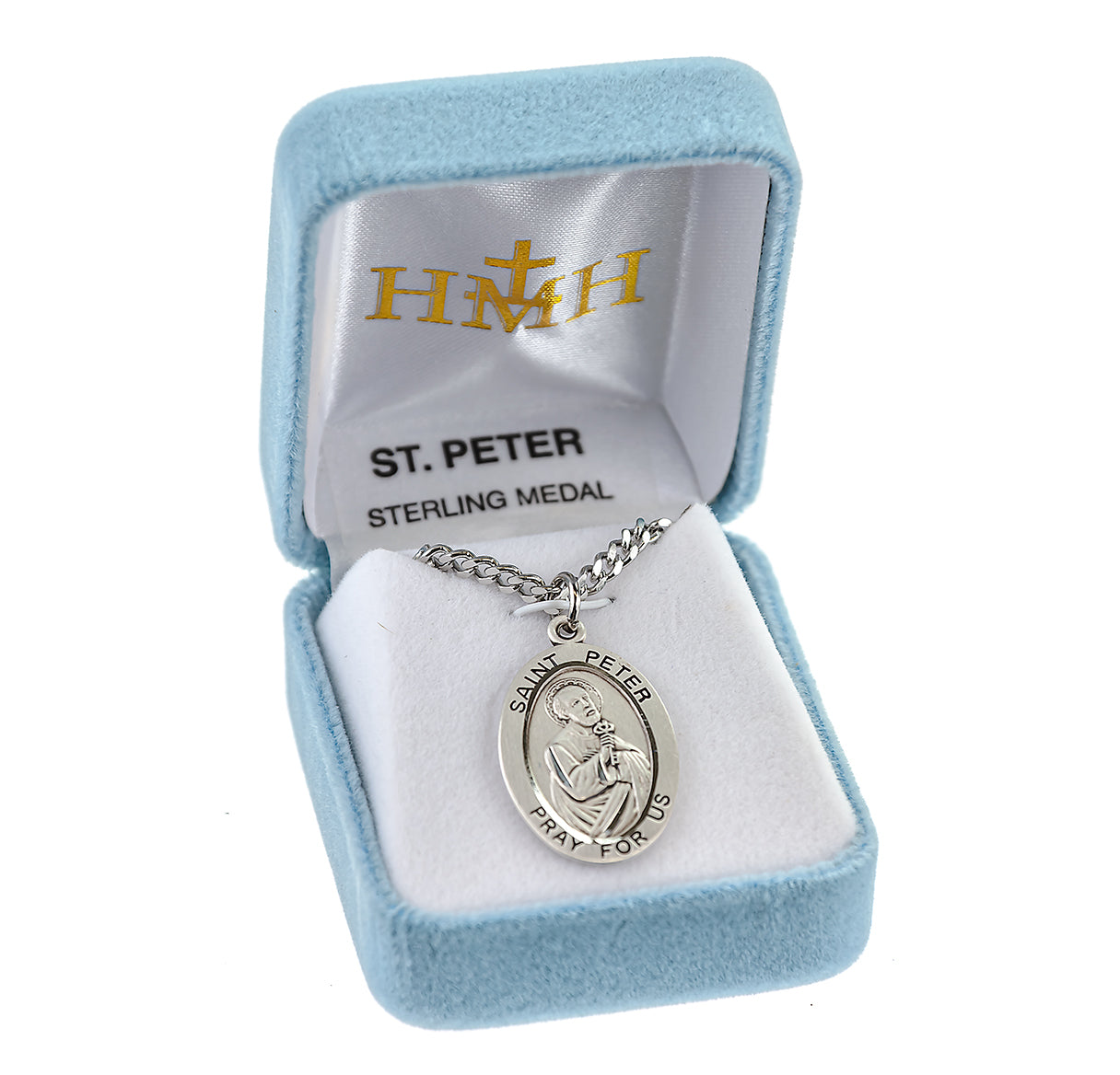 Patron Saint Peter Oval Sterling Silver Medal Pendant with Chain