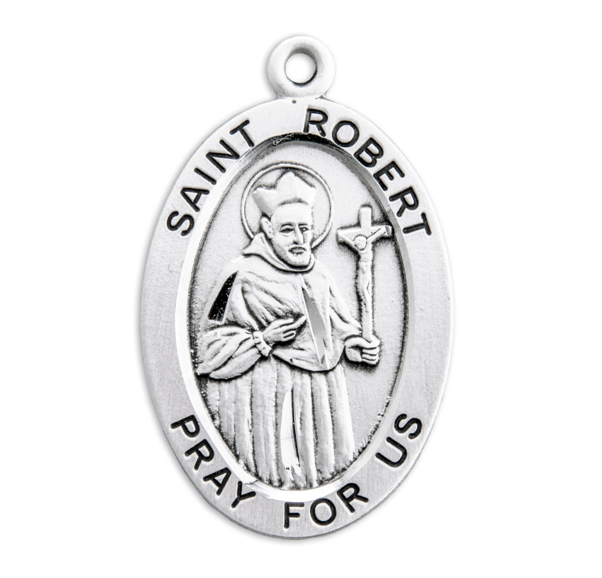 Patron Saint Robert Oval Sterling Silver Medal Pendant with Chain